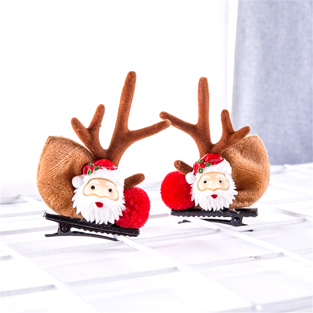 2Pcs Pack Cute Reindeer Ears Hair Clip Classic Christmas Festive Women Kids Barrettes Party Cosplay Hair Accessories for Girls