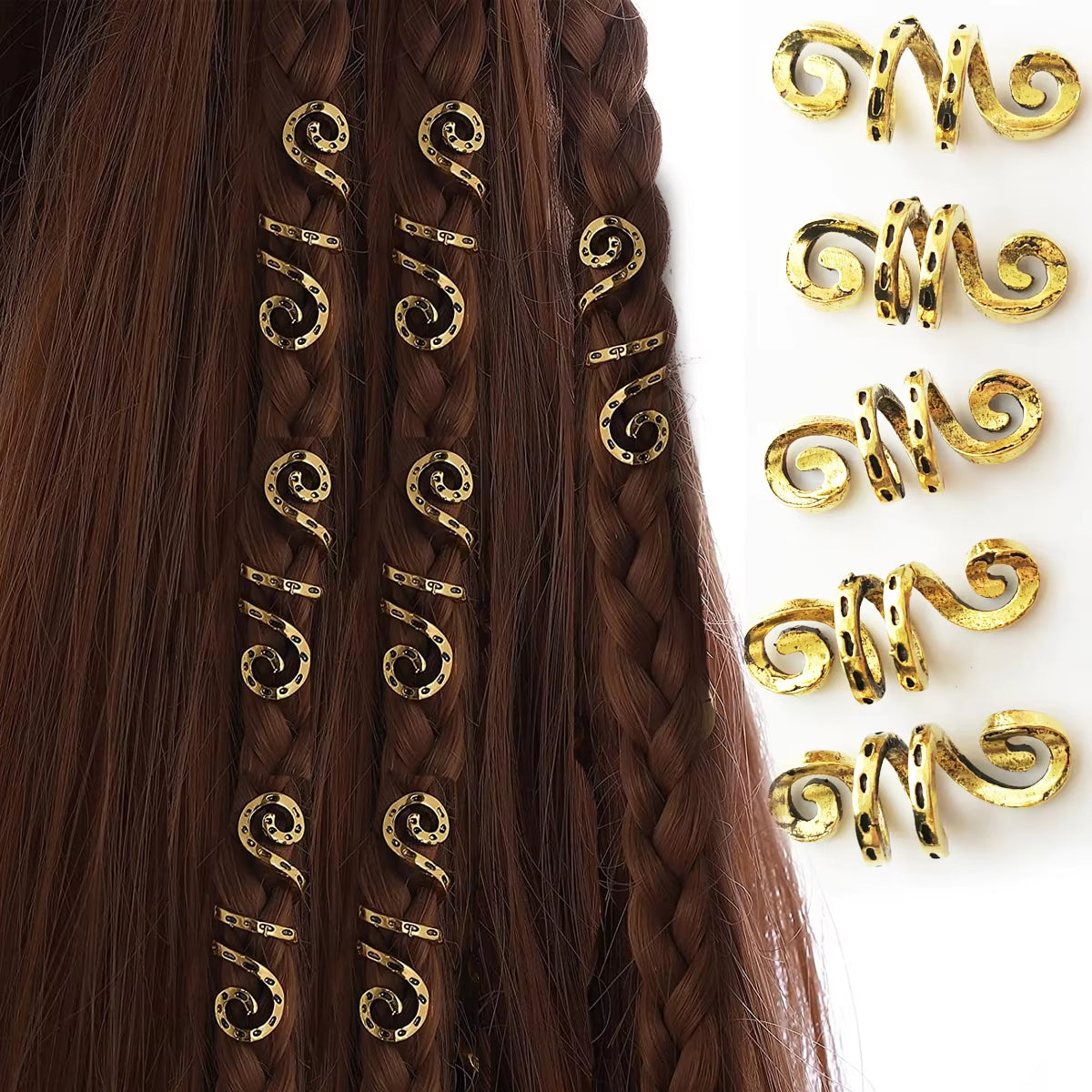 5Pcs/Pack Golden Silver Viking Spiral Charms Hair Braid Dread Dreadlock Beads Clips Cuffs Rings Jewelry Accessories