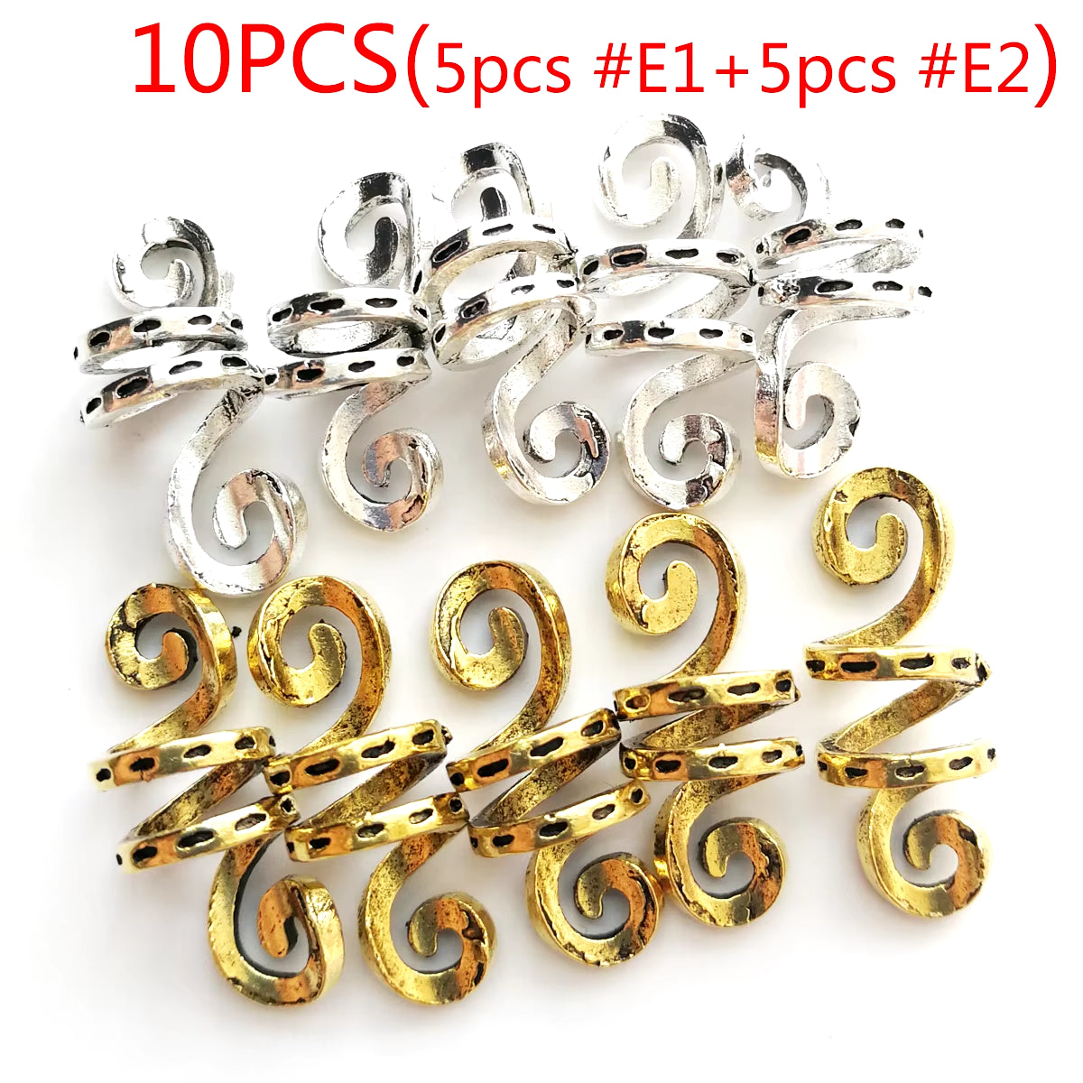 5Pcs/Pack Golden Silver Viking Spiral Charms Hair Braid Dread Dreadlock Beads Clips Cuffs Rings Jewelry Accessories